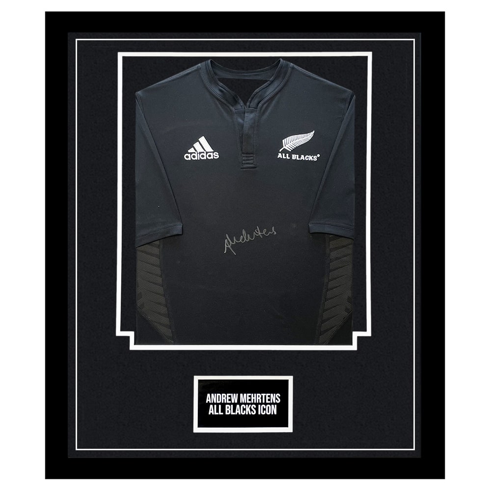 Signed Andrew Mehrtens Framed Shirt New Zealand All Blacks Icon