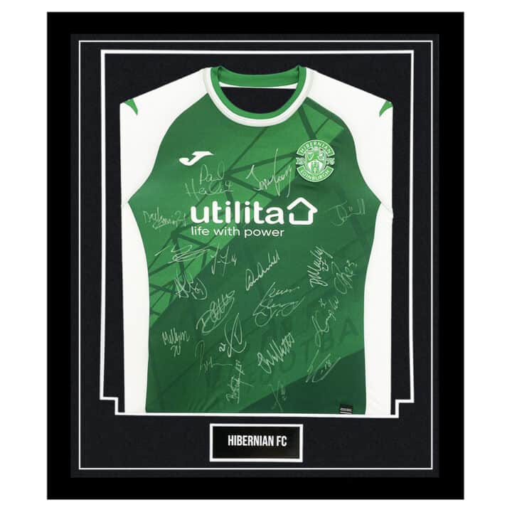 Signed Hibernian FC Framed Shirt - Premiership Squad Autograph