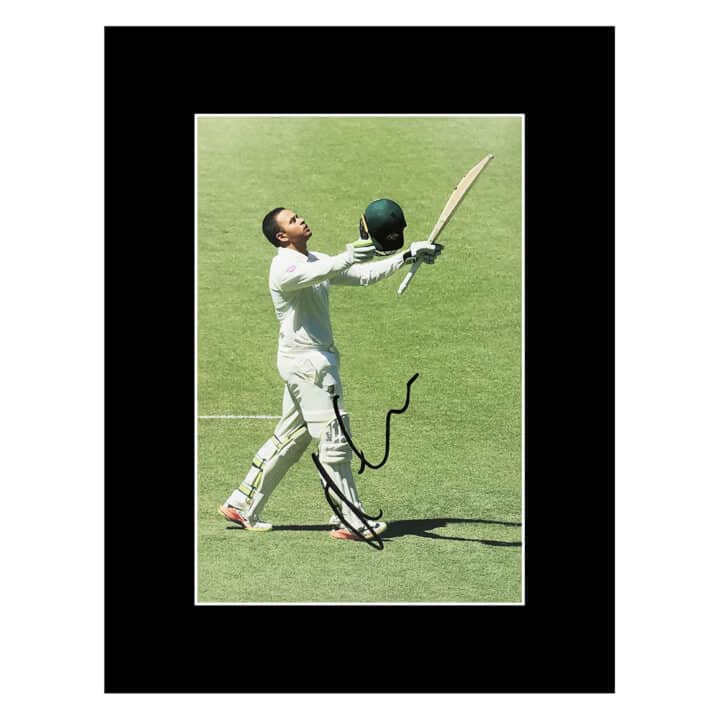 Signed Usman Khawaja Photo Display 16x12 - Australia Cricket Icon