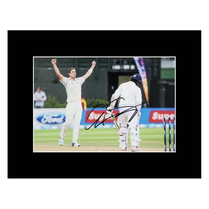 Signed Tim Southee Photo Display 16×12 – New Zealand Icon