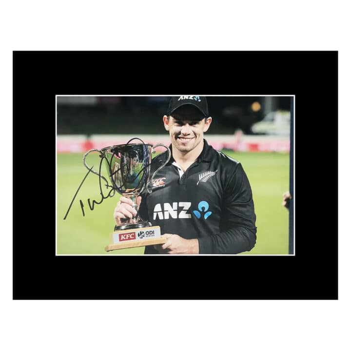 Signed Tom Latham Photo Display – 16×12 New Zealand Icon