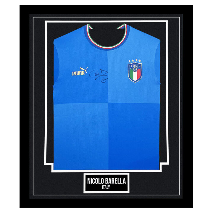 Signed Nicolo Barella Framed Shirt - Italy National Team Jersey
