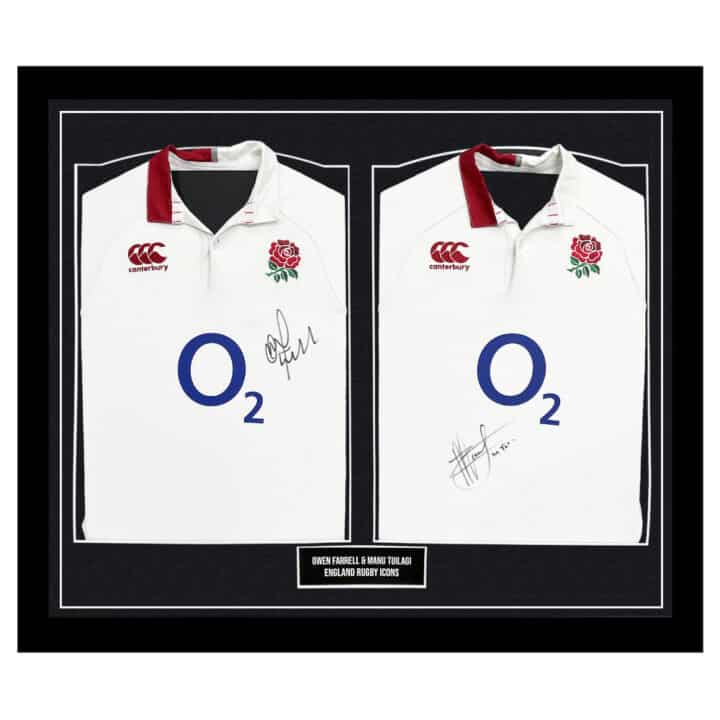 Signed Owen Farrell & Manu Tuilagi Framed Duo Shirts - England Rugby Icons
