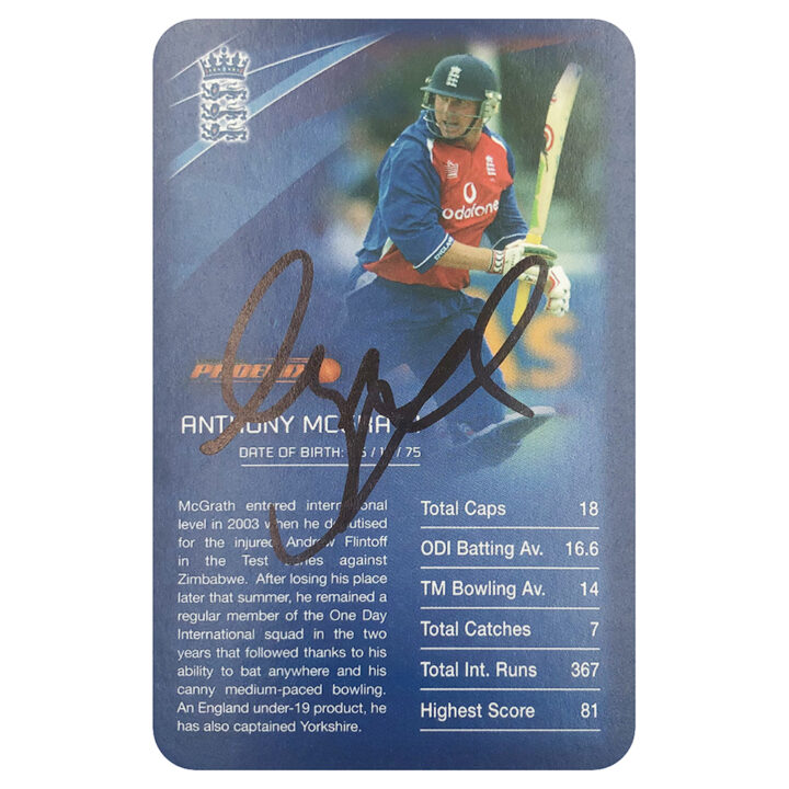 Signed Anthony McGrath Collector Card - England Cricket Top Trumps