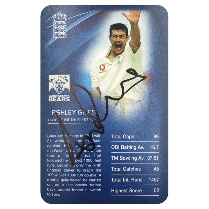 Signed Ashley Giles Collector Card - England Cricket Top Trumps