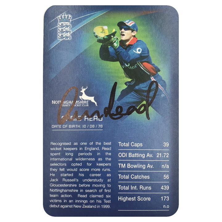Signed Chris Read Collector Card - England Cricket Top Trumps