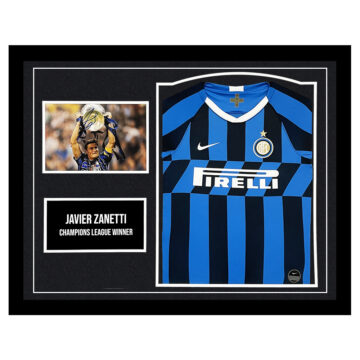 Signed Javier Zanetti Framed Display Shirt - Champions League Winner