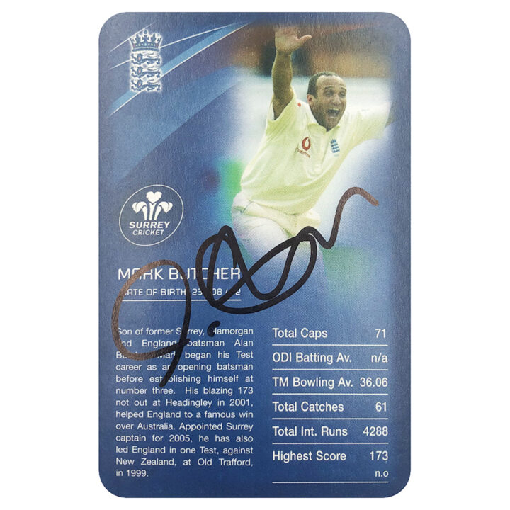 Signed Mark Butcher Collector Card - England Cricket Top Trumps