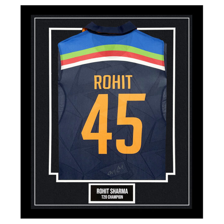 Signed Rohit Sharma Framed Shirt - T20 Champion Autograph