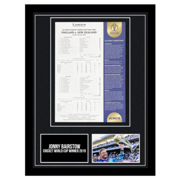 Signed Jonny Bairstow Framed Scorecard Display - CWC Winner 2019