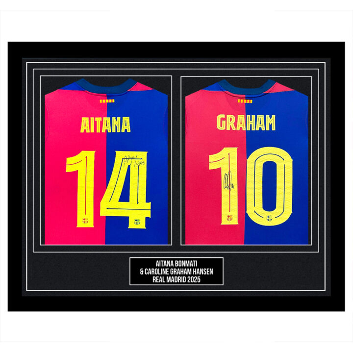 Signed Aitana Bonmati & Caroline Graham Hansen Framed Duo Shirts - FC Barcelona Femeni 2025