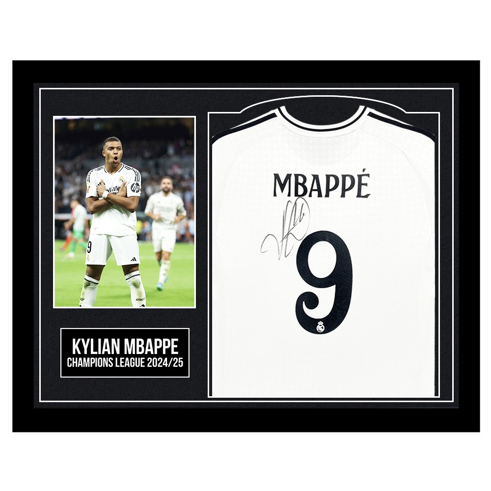 Framed Kylian Mbappe Signed Shirt Champions League 2024/25