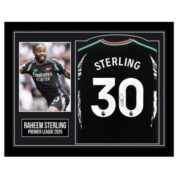 Framed Raheem Sterling Signed Away Shirt - Premier League 2025