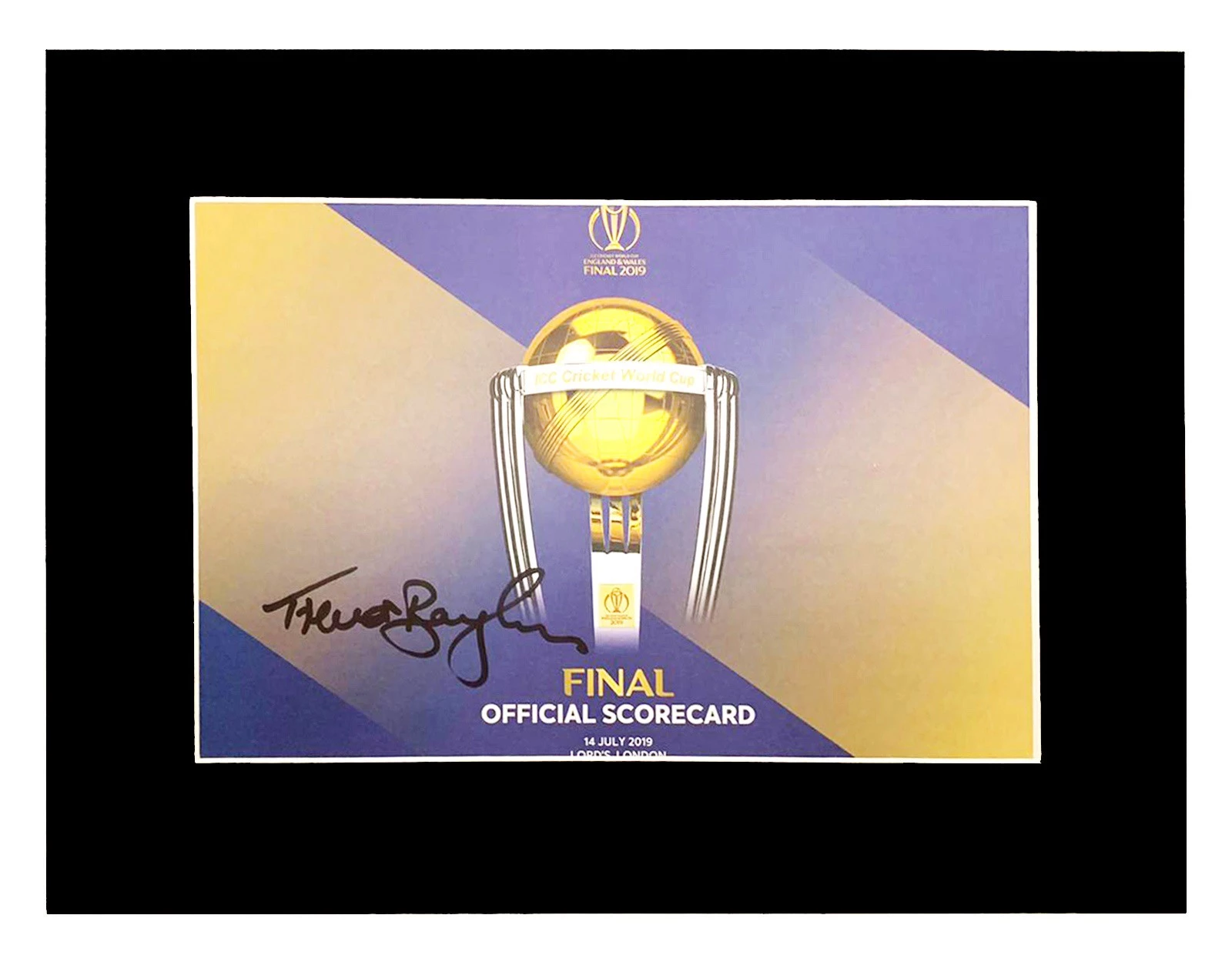 Signed Trevor Bayliss World Cup Final Scorecard Photo Display