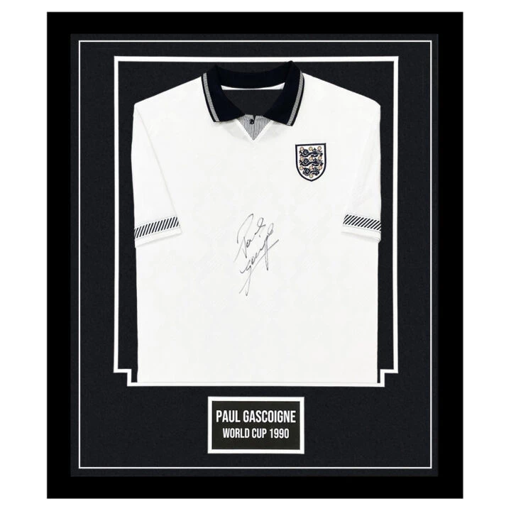 Signed Paul Gascoigne Shirt Framed - England Home World Cup 1990 Icon