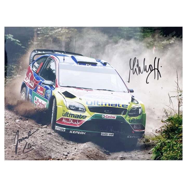 Signed Mikko Hirvonen & Jarmo Lehtinen Poster Photo - Rally Car Icons