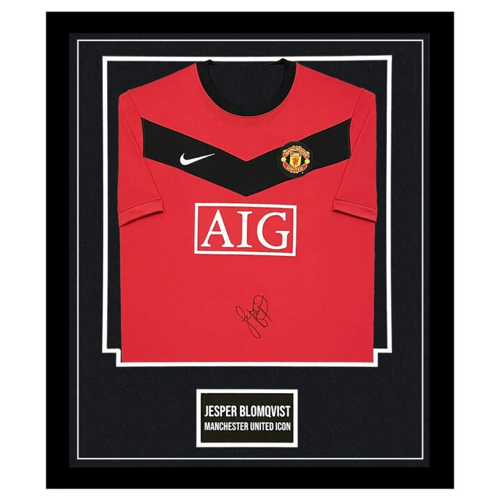 Signed Jesper Blomqvist Shirt Framed - Manchester Uinted Icon