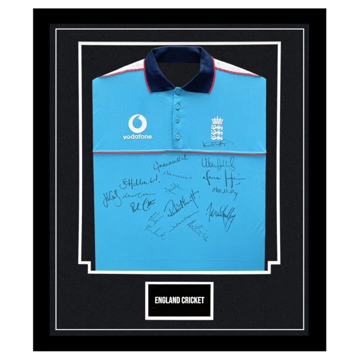 Signed England Cricket Jersey Framed - Hussain, Stewart & Hick Autograph