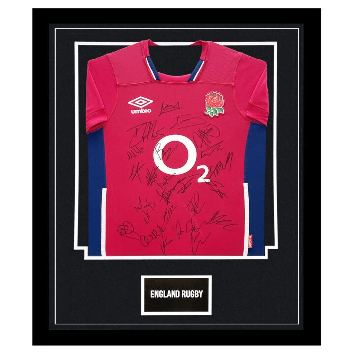 Signed England Rugby Framed Away Shirt - Squad Autograph