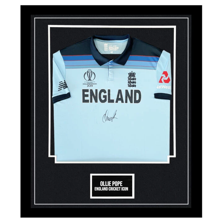 Ollie Pope Signed Framed Shirt - England Cricket Icon