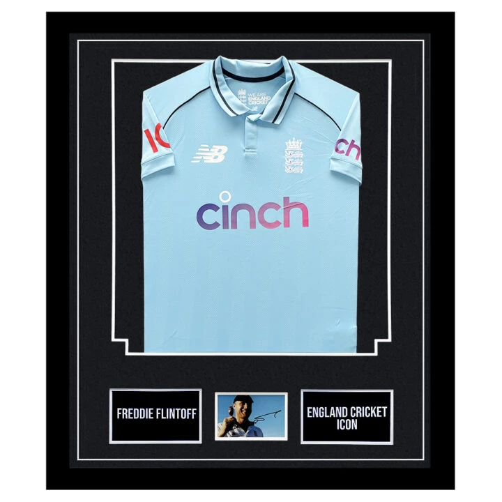 Signed Freddie Flintoff Framed Display - England Cricket Icon Shirt
