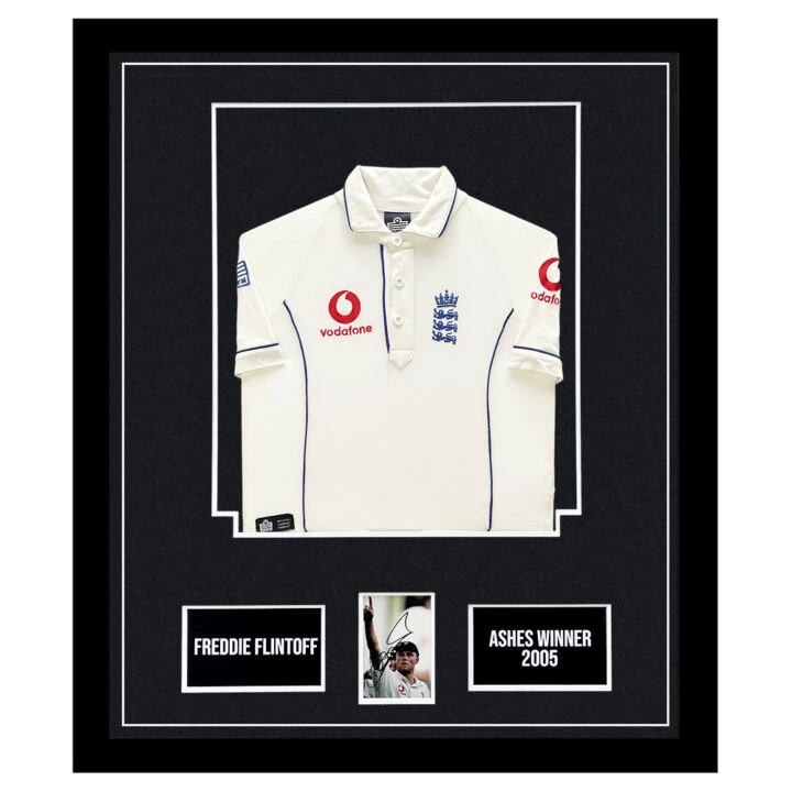 Signed Freddie Flintoff Framed Display Shirt - Ashes Winner 2005