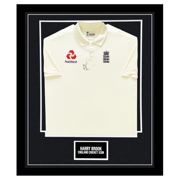 Signed Harry Brook Framed Shirt - England Cricket Icon
