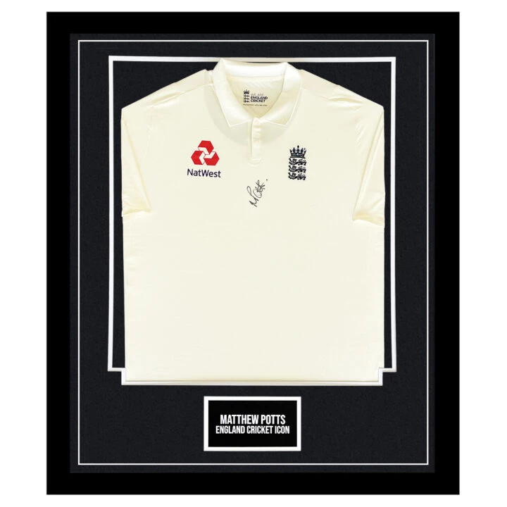Signed Matthew Potts Framed Shirt - England Cricket Icon