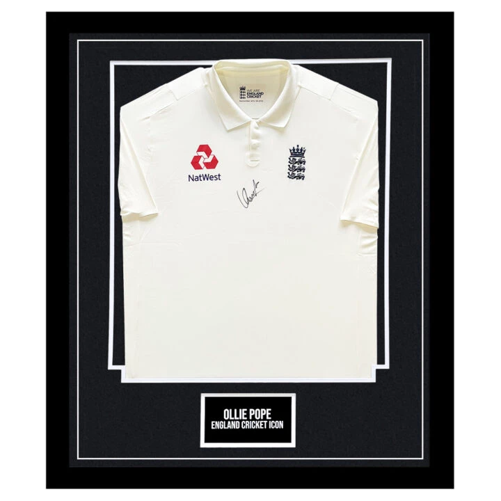 Signed Ollie Pope Framed Shirt - England Cricket Icon