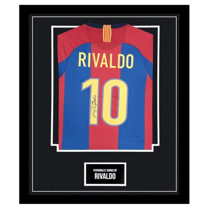 Framed Rivaldo Signed Shirt - FC Barcelona Autograph