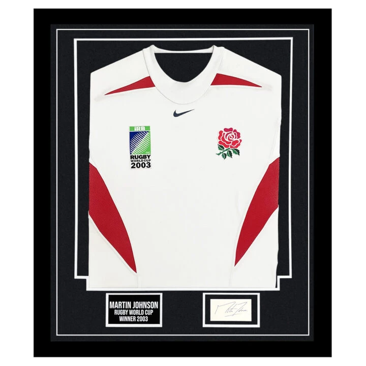 Signed Martin Johnson Framed Display - Rugby World Cup Winner 2003 Shirt