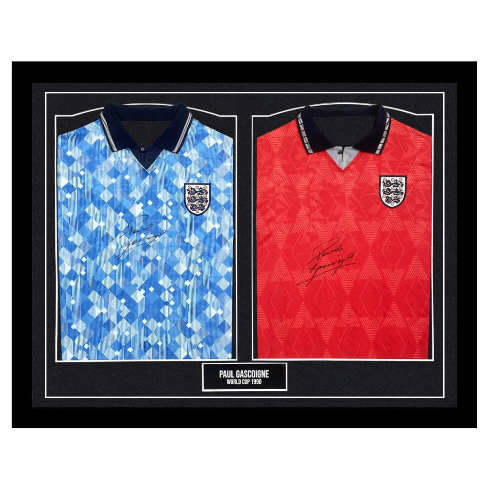 Framed Paul Gascoigne Signed Duo Shirts - World Cup 1990 Autograph
