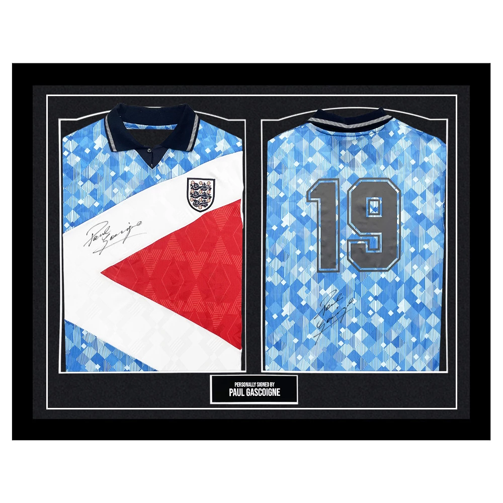 Framed Paul Gascoigne Signed Duo Shirts - World Cup 1990 Icon