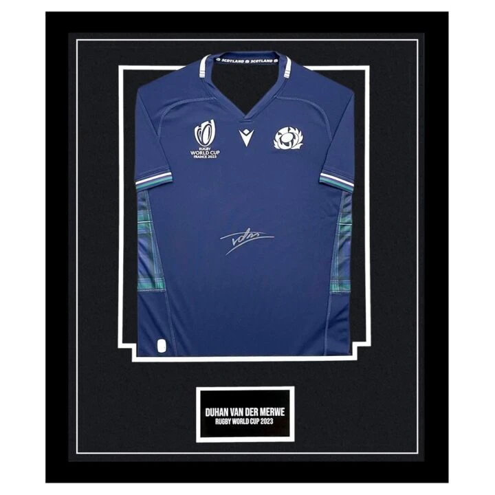 Signed Duhan van der Merwe Framed Scotland Shirt - Rugby World Cup 2023