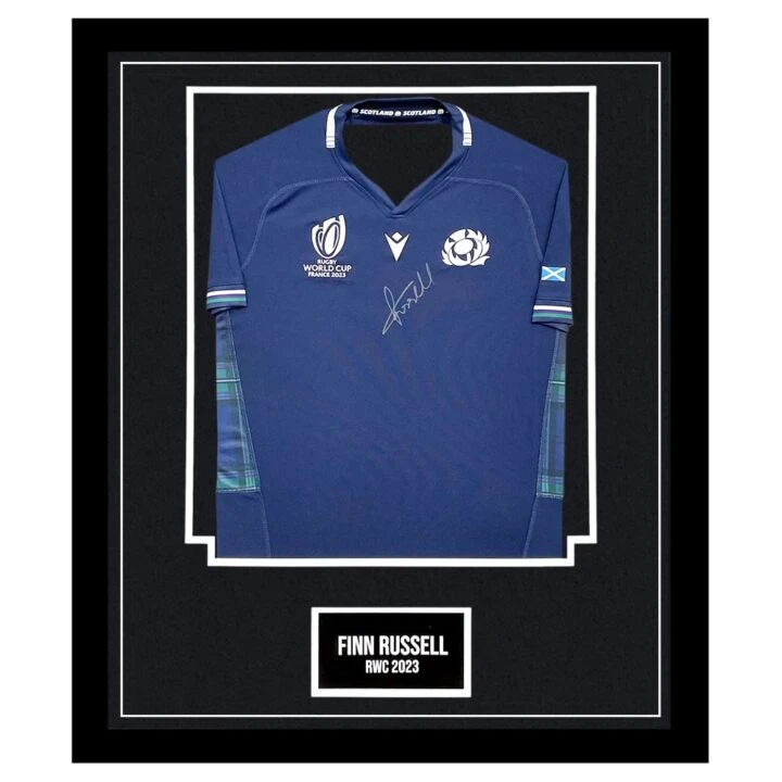 Signed Finn Russell Framed Scotland Shirt - RWC 2023 Icon