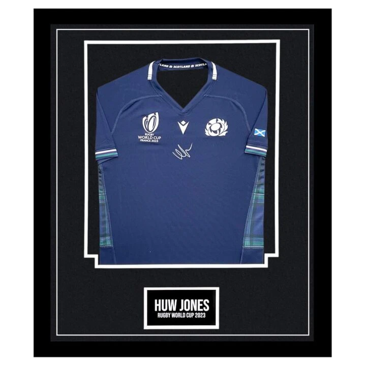 Signed Huw Jones Framed Scotland Shirt - Rugby World Cup 2023