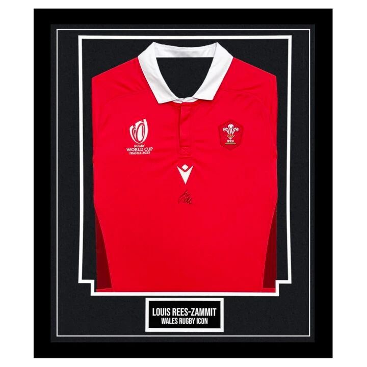 Signed Louis Rees-Zammit Framed Shirt- Wales Rugby Icon Autograph