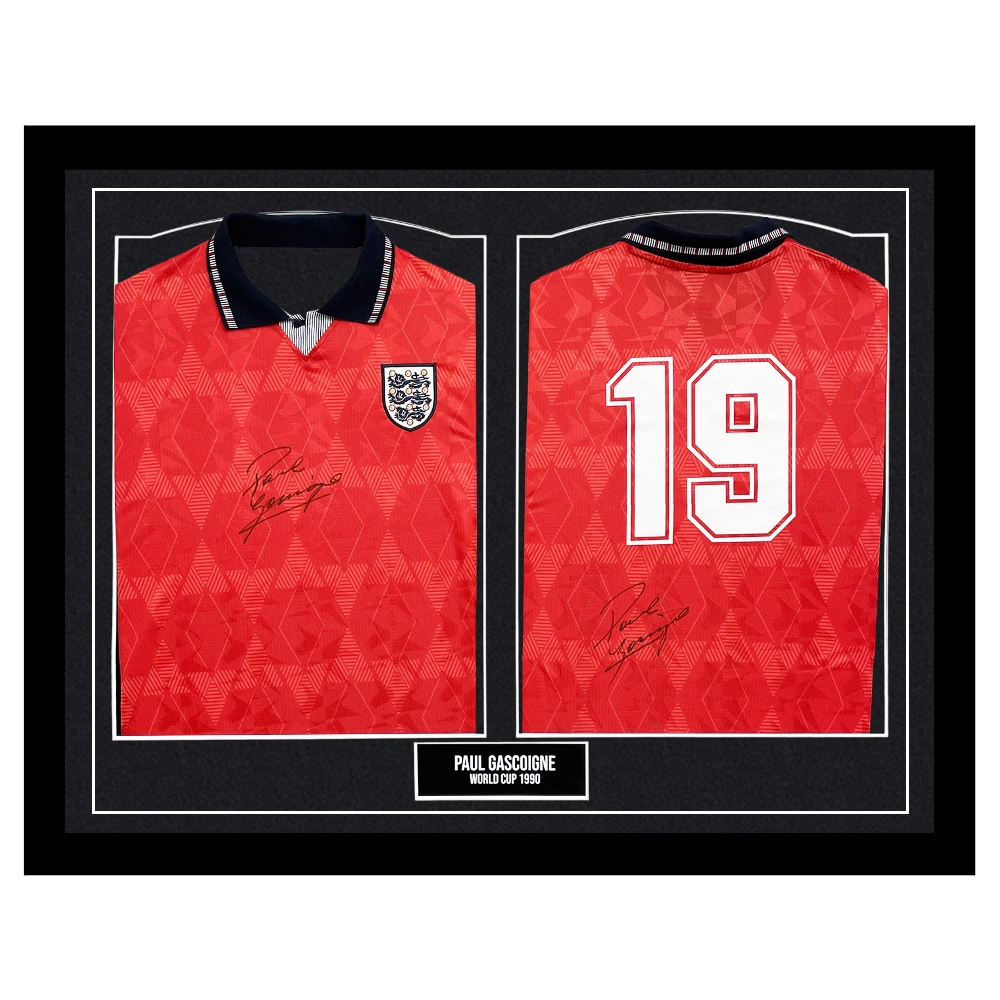 Signed Paul Gascoigne Framed Duo Away Shirts - World Cup 1990