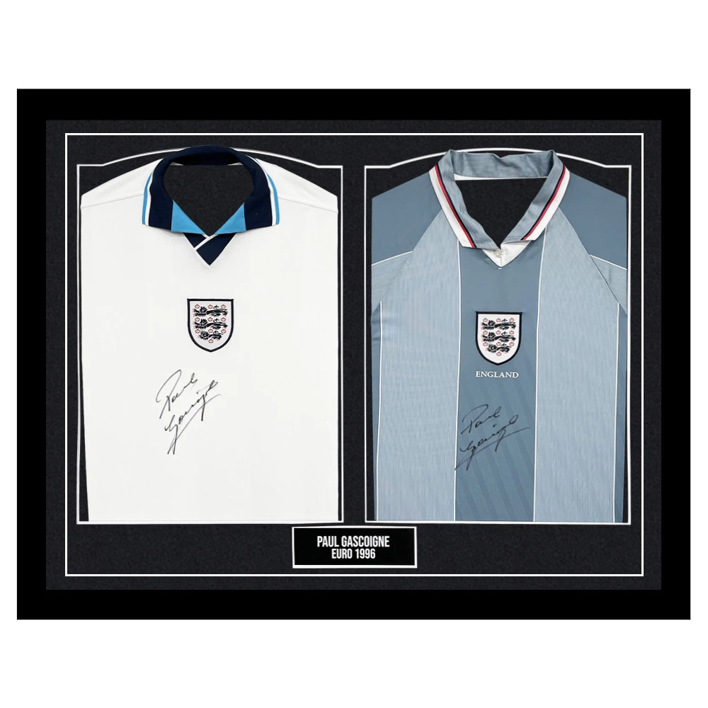 Signed Paul Gascoigne Framed Duo Shirts - Euro 96 Icon Autograph