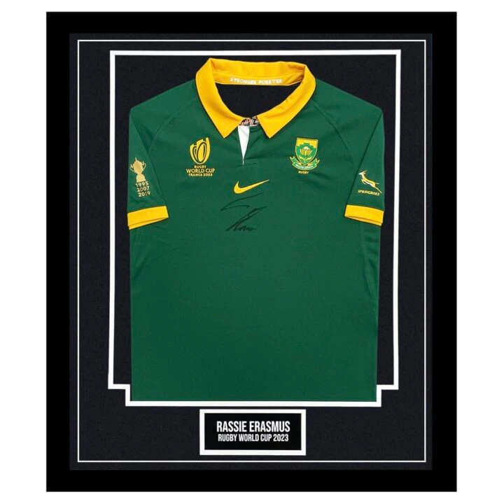 Signed Rassie Erasmus Framed Shirt- Rugby World Cup 2023