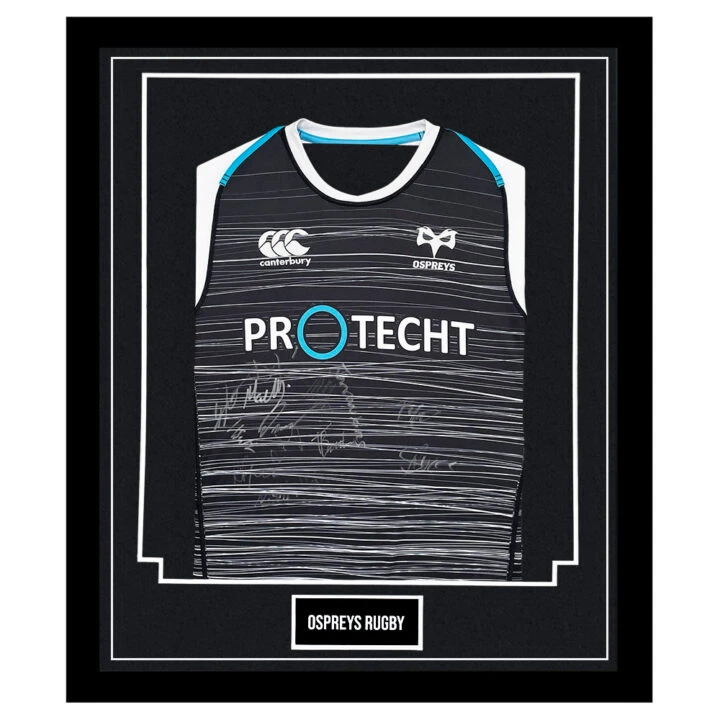 Framed Ospreys Rugby Signed Shirt - Pro 14 Squad Autograph