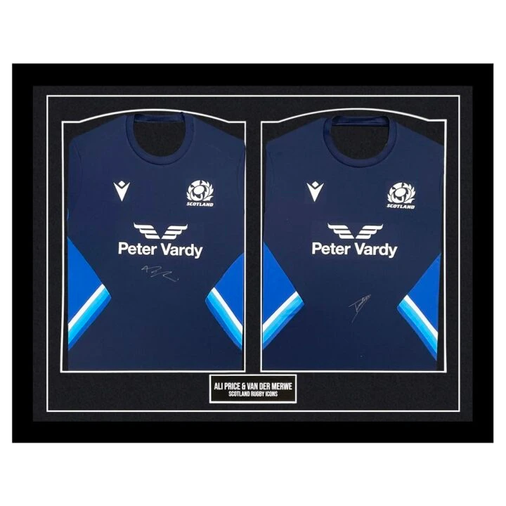 Signed Ali Price & Van Der Merwe Framed Duo Shirts - Scotland Rugby Icons