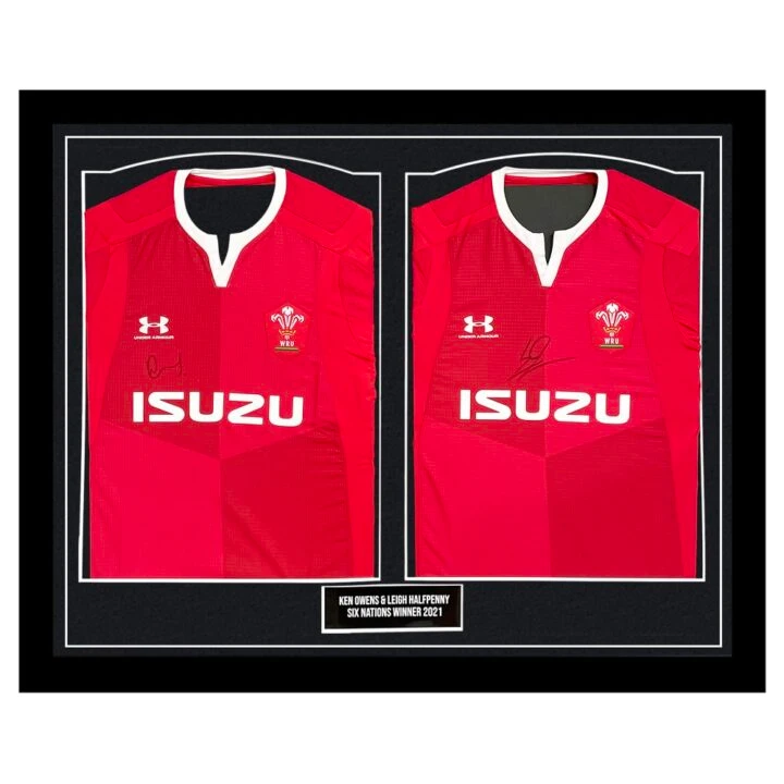 Signed Ken Owens & Leigh Halfpenny Framed Duo Shirts - Six Nations Winners 2021