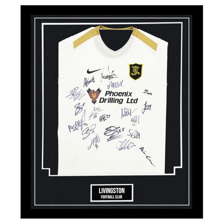 Signed Livingston Football Club Framed Shirt - SPL Squad Autograph