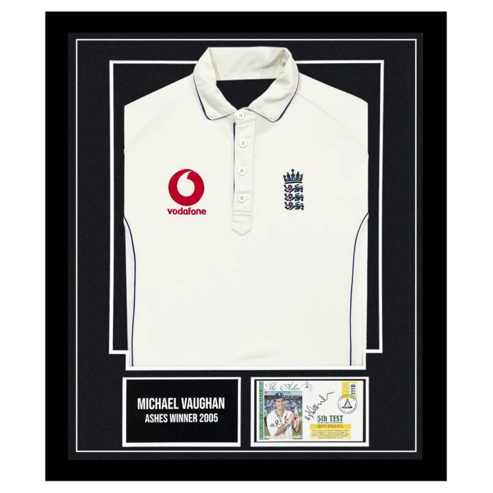 Signed Michael Vaughan Framed Display Shirt - Ashes Winner 2005