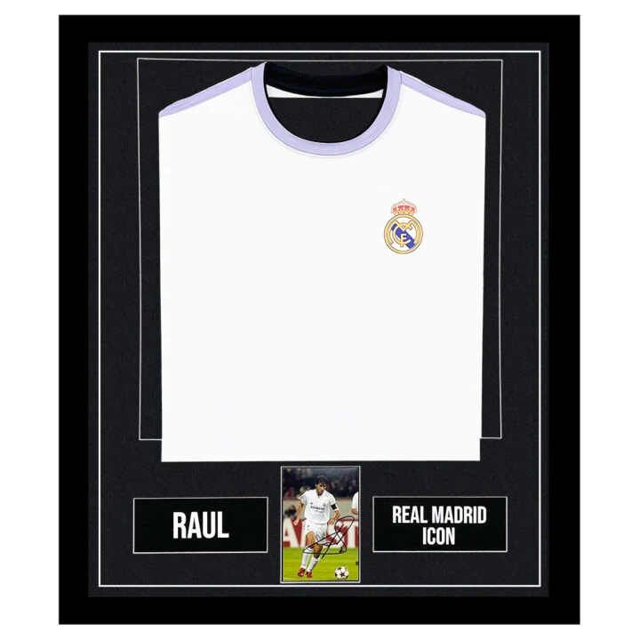 Signed Raul Framed Display Shirt - Real Madrid Icon