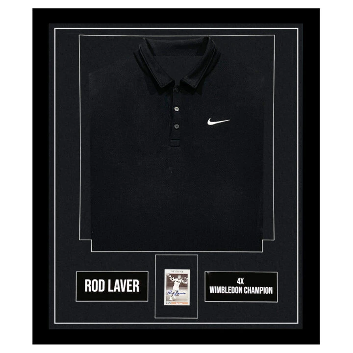 Signed Rod Laver Framed Display Shirt - 4 x Wimbledon Champion