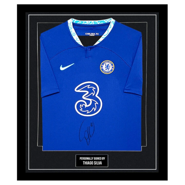 Framed Thiago Silva Signed Shirt - Chelsea FC Icon