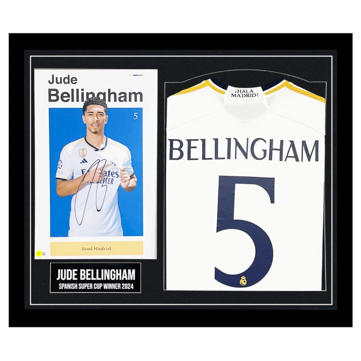 Signed Jude Bellingham Framed Display Shirt - Spanish Super Cup Winner 2024