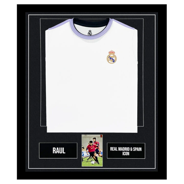 Signed Raul Framed Display Shirt - Real Madrid & Spain Icon